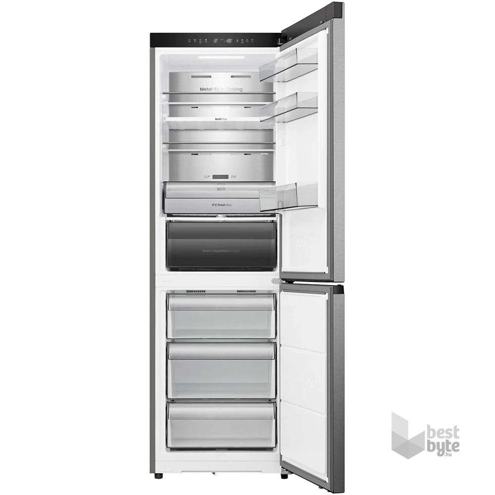 Hisense RB3K330SAID szürke, alulfagyasztós, Hűtő:215L, Fagyasztó:115L, Total No frost hűtőszekrény