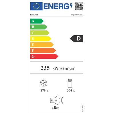 Hisense RQ5P470SYID szürke, négyajtós, Hűtő:304L, Fagyasztó:179L, Total No frost hűtőszekrény