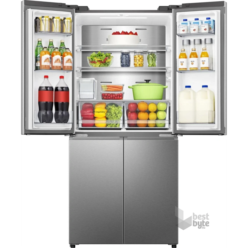 Hisense RQ5P470SYID szürke, négyajtós, Hűtő:304L, Fagyasztó:179L, Total No frost hűtőszekrény