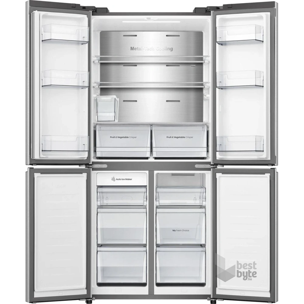 Hisense RQ5P470SYID szürke, négyajtós, Hűtő:304L, Fagyasztó:179L, Total No frost hűtőszekrény
