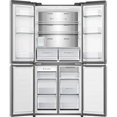Hisense RQ5P470SYID szürke, négyajtós, Hűtő:304L, Fagyasztó:179L, Total No frost hűtőszekrény