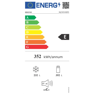 Hisense RQ760N4SBFE fekete, négyajtós, Hűtő:352L, Fagyasztó:232L, Total No frost hűtőszekrény