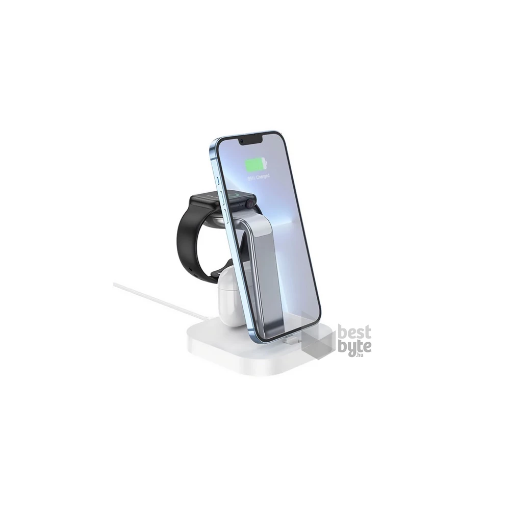 Hoco CW43_W 3in1 5W Apple Watch/iPhone fehér vezeték nélküli asztali töltőállvány