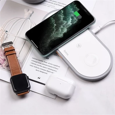 Hoco CW24 Apple 3in1 fehér vezeték nélküli töltő állomás