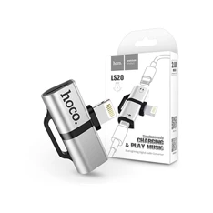 Hoco HOC0212 Lightning ezüst töltő és audió elosztó adapter