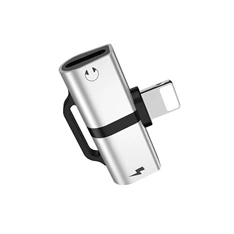 Hoco HOC0212 Lightning ezüst töltő és audió elosztó adapter