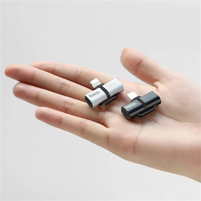 Hoco HOC0212 Lightning ezüst töltő és audió elosztó adapter