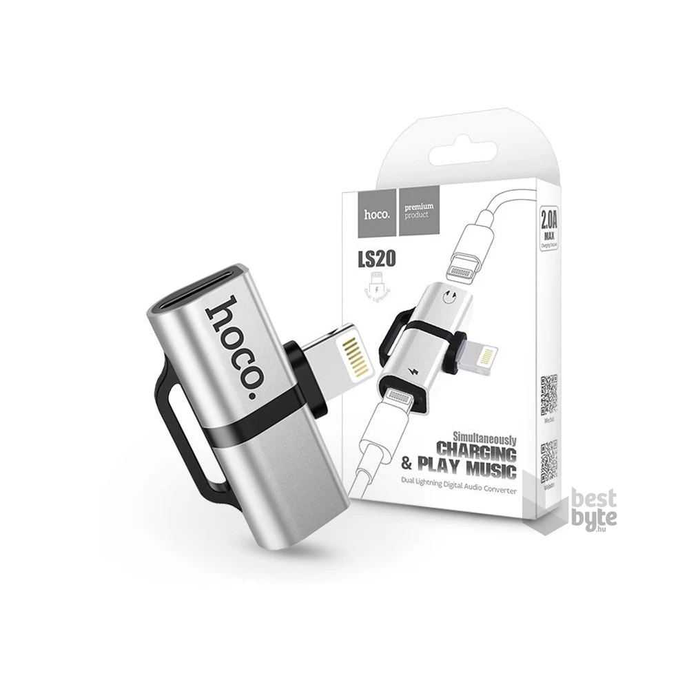Hoco HOC0212 Lightning ezüst töltő és audió elosztó adapter