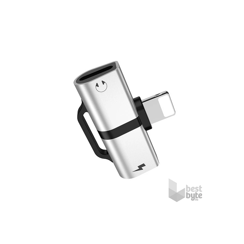 Hoco HOC0212 Lightning ezüst töltő és audió elosztó adapter