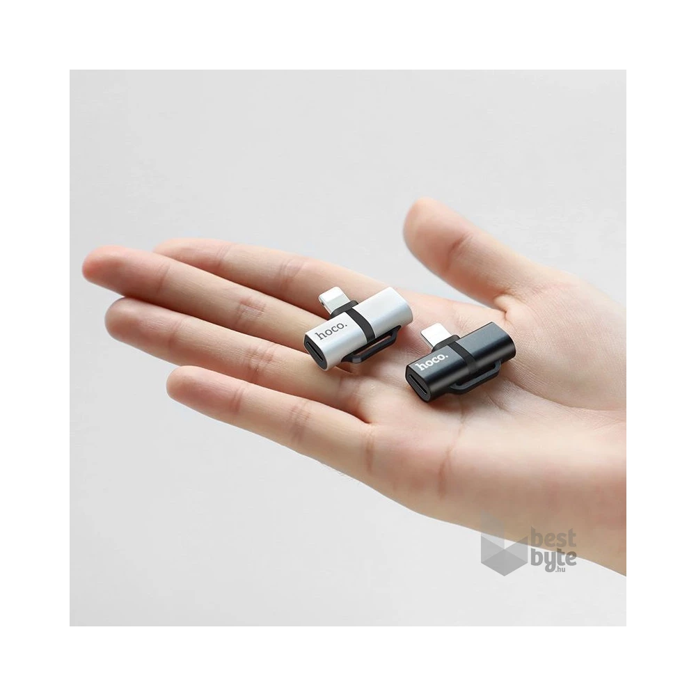 Hoco HOC0212 Lightning ezüst töltő és audió elosztó adapter