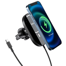 Hoco CA90 15W univerzális fekete MagSafe autós tartó és vezeték nélküli töltő