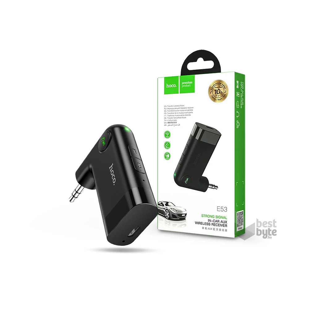 Hoco HOC0292 Bluetooth E53 In-Car AUX Wireless Receiver vezeték nélküli AUX vevőegység