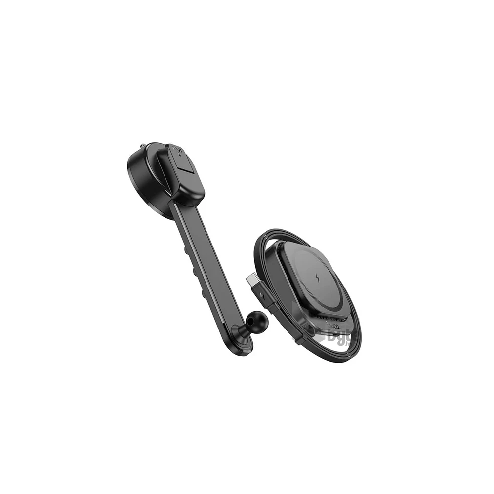 Hoco HW24 15W MagSafe 4,5-7" fekete műszerfalra vezeték nélküli autós töltő és tartó + Type-C kábel
