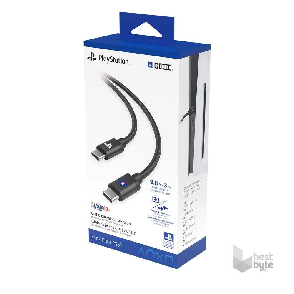 Hori SPF-041E Charging Play 60W 3m PlayStation 5 DualSense USB Type C adat és töltő kábel