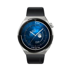 Huawei Watch GT 3 Pro (46mm) fekete szilikon pántos ezüst okosóra