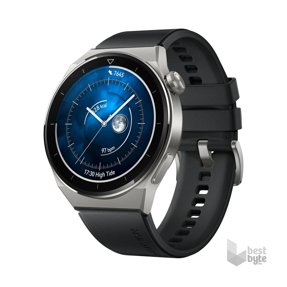 Huawei Watch GT 3 Pro (46mm) fekete szilikon pántos ezüst okosóra (Újracsomagolt)