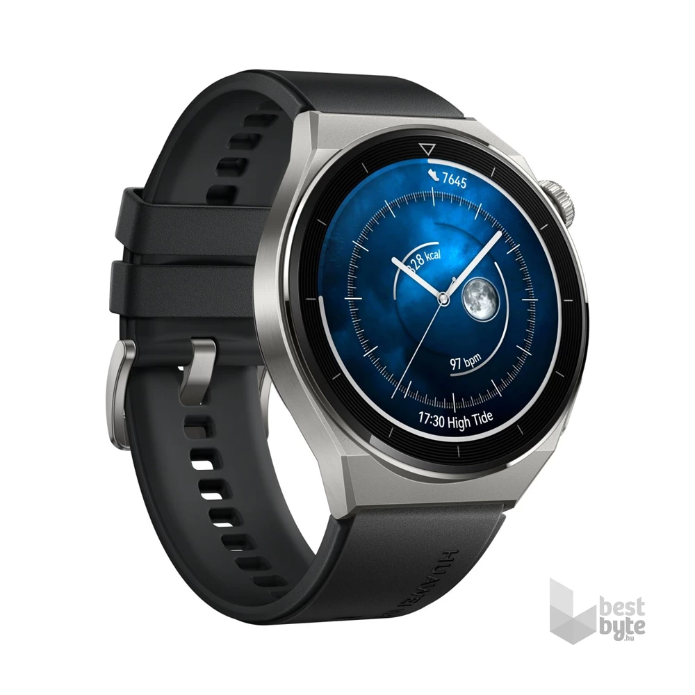 Huawei Watch GT 3 Pro (46mm) fekete szilikon pántos ezüst okosóra (Újracsomagolt)