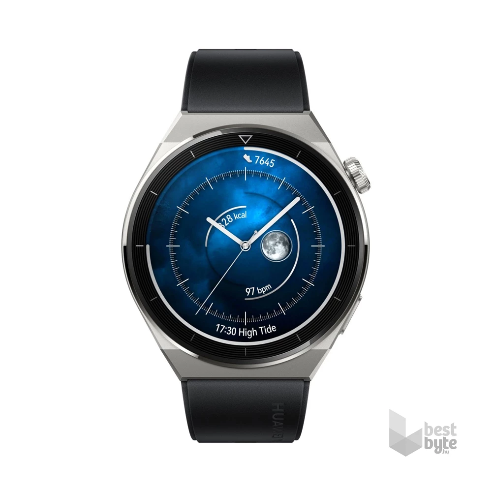 Huawei Watch GT 3 Pro (46mm) fekete szilikon pántos ezüst okosóra (Újracsomagolt)