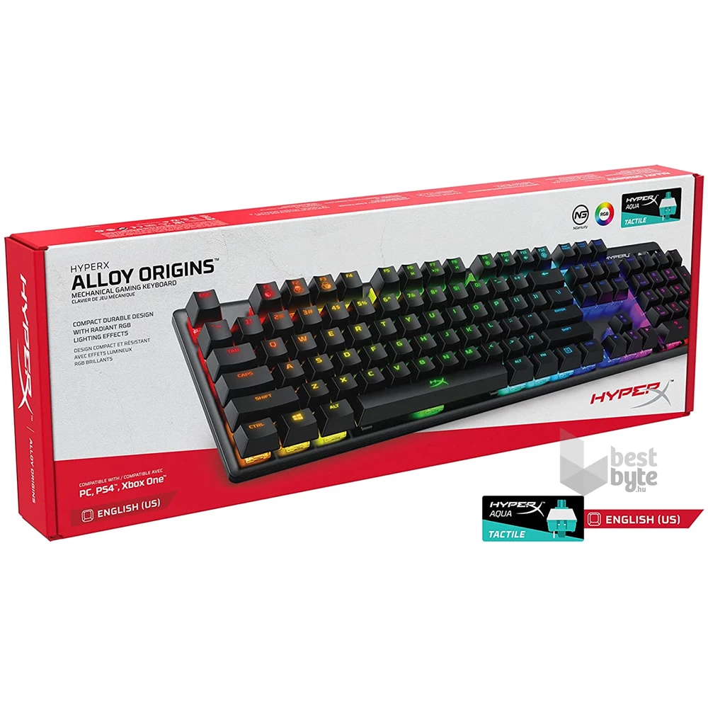 HyperX Alloy Origins (AQUA switches) US világító gamer billentyűzet