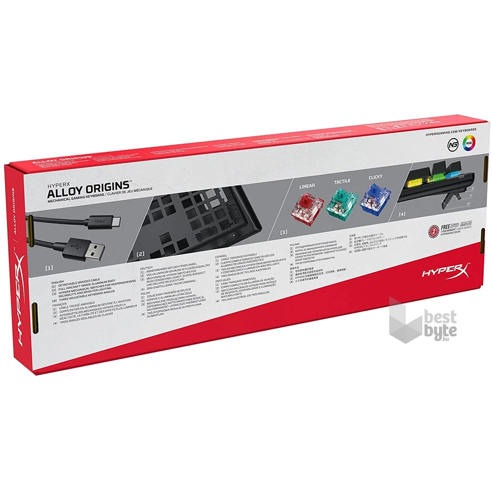 HyperX Alloy Origins (AQUA switches) US világító gamer billentyűzet
