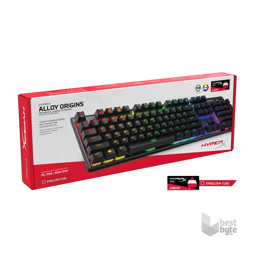 HyperX Alloy Origins (HyperX red) US világító mechanikus gamer billentyűzet