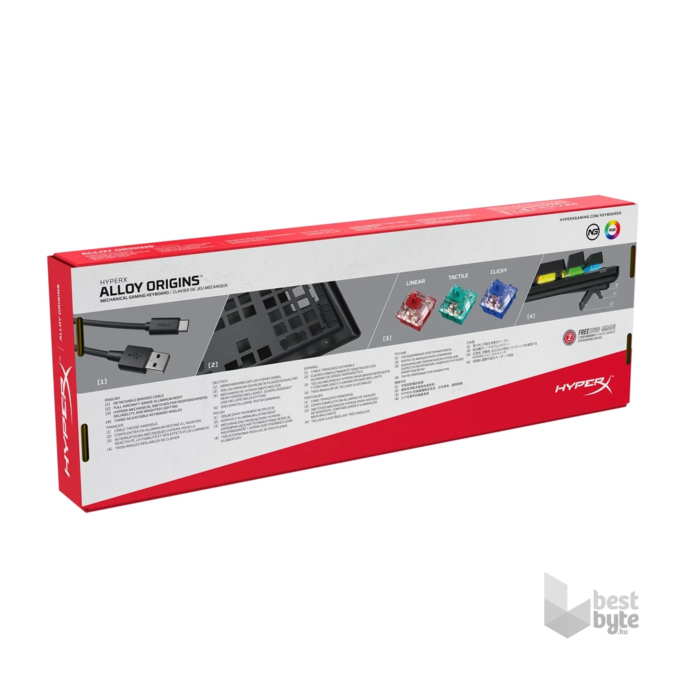 HyperX Alloy Origins (HyperX red) US világító mechanikus gamer billentyűzet
