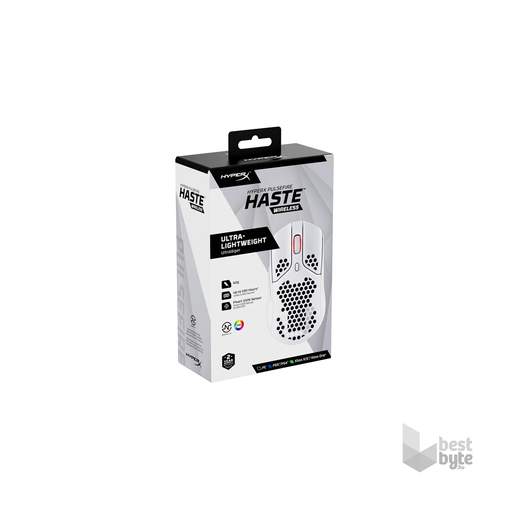 HyperX Pulsefire Haste vezeték nélküli fehér gamer egér