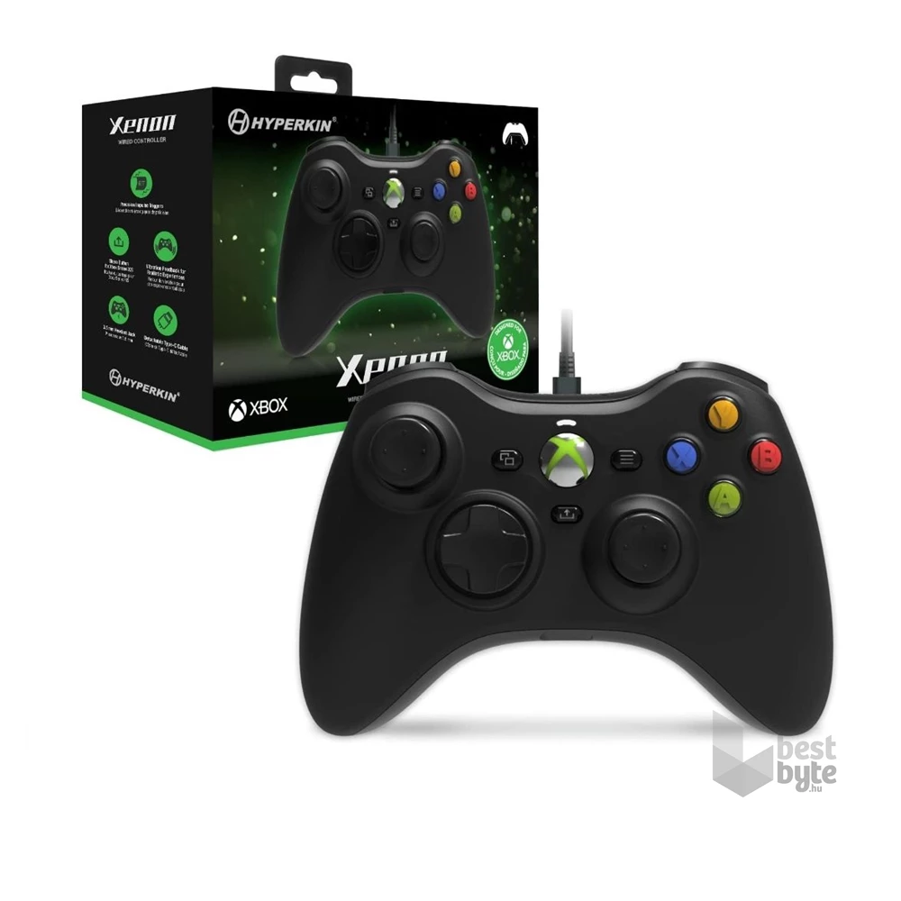 Hyperkin M01368-BK Xenon Xbox Series|One/Windows 11|10 Xbox liszenszelt vezetékes fekete kontroller