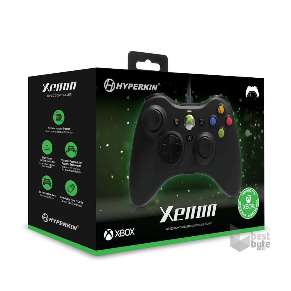 Hyperkin M01368-BK Xenon Xbox Series|One/Windows 11|10 Xbox liszenszelt vezetékes fekete kontroller