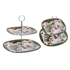 IRIS 2 szintes üveg sütikínáló hóemberek minta 20cm+25cm