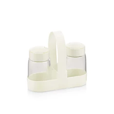 IRIS C-00381 Drop üveg fűszerszóró szett tartóval, 2 darabos 2*100ml, fekete vagy elfántcsont színű