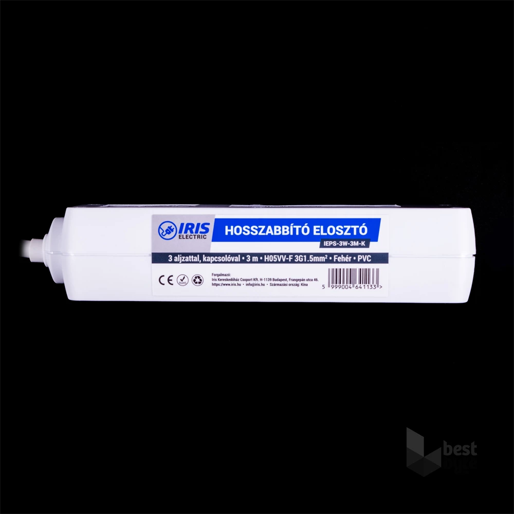 IRIS Electric IEPS-3W-3M-K Hosszabbító elosztó 3 aljzattal, kapcsolóval, 3m fehér