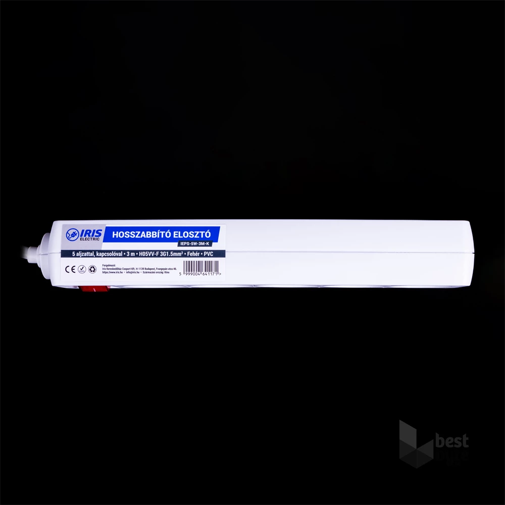 IRIS Electric IEPS-5W-3M-K Hosszabbító elosztó 5 aljzattal, kapcsolóval, 3m fehér