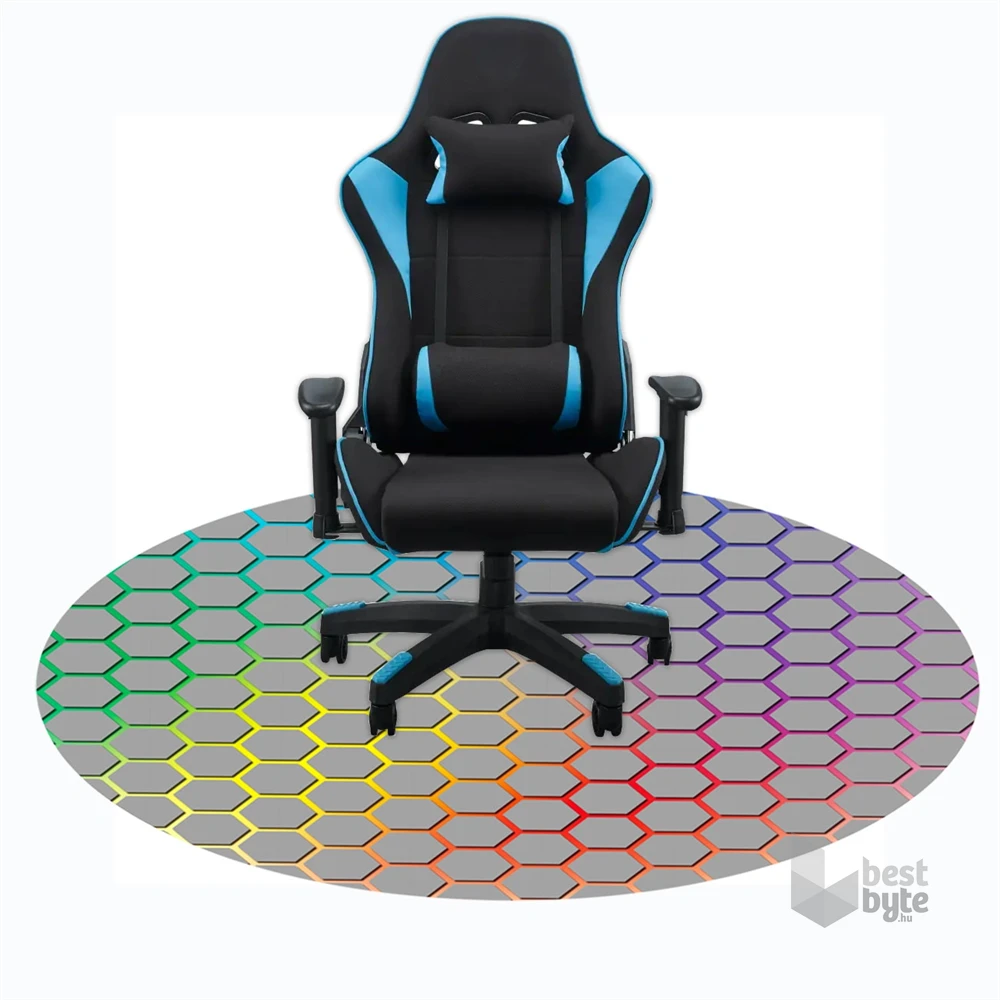 IRIS GAMER RAINBOW HEXAGON 120cm átmérőjű, 2mm vastag, hatszög mintás kerek padlóvédő székalátét