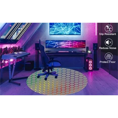 IRIS GAMER RAINBOW HEXAGON 120cm átmérőjű, 2mm vastag, hatszög mintás kerek padlóvédő székalátét