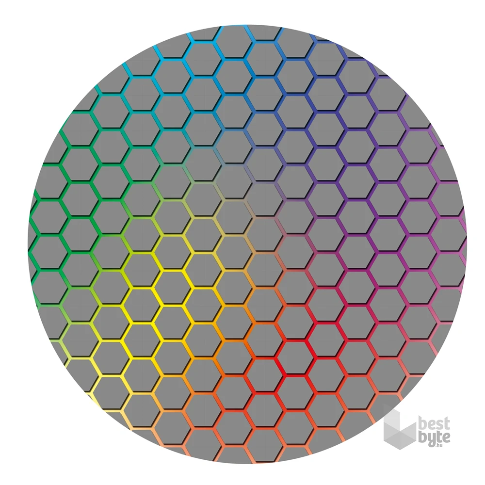 IRIS GAMER RAINBOW HEXAGON 120cm átmérőjű, 2mm vastag, hatszög mintás kerek padlóvédő székalátét