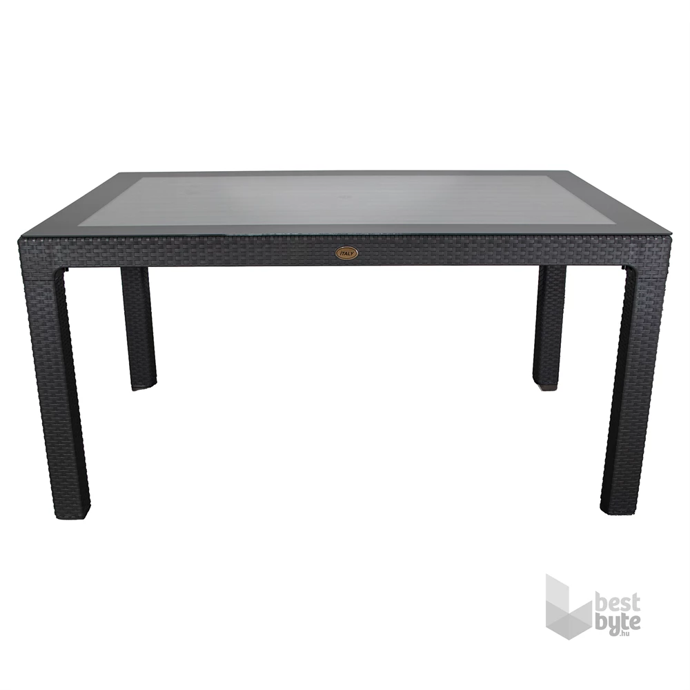 IRIS GF-220A ECO antracit műanyag kerti asztal rattan üveglappal 90x150cm