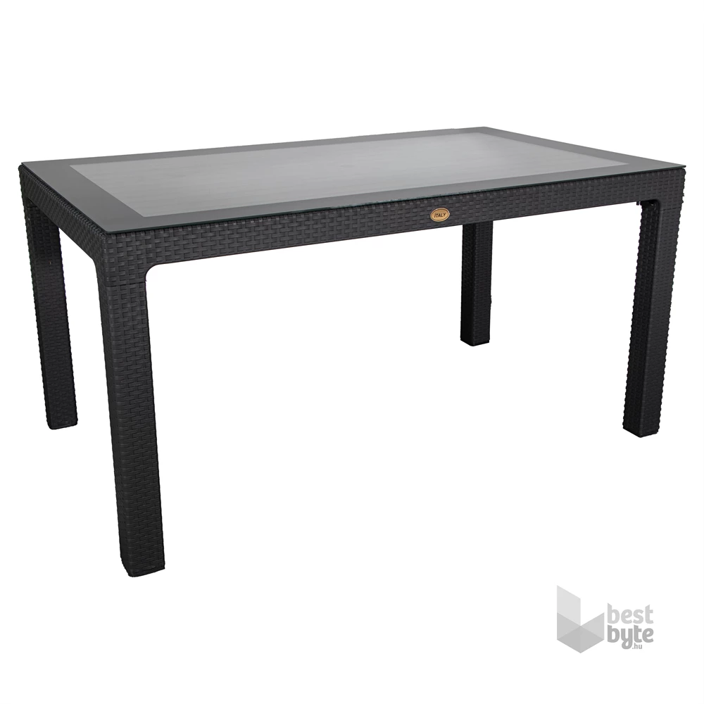IRIS GF-220A ECO antracit műanyag kerti asztal rattan üveglappal 90x150cm