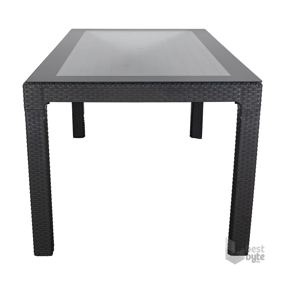 IRIS GF-220A ECO antracit műanyag kerti asztal rattan üveglappal 90x150cm