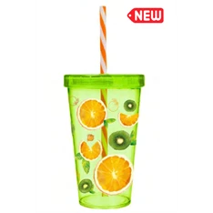 IRIS Orange mintás pohár szívószállal 660ml 161448-015P