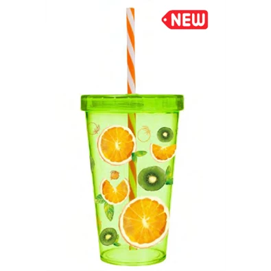 IRIS Orange mintás pohár szívószállal 660ml 161448-015P
