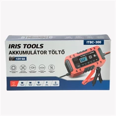 IRIS TOOLS ITBC-300 Intelligens automata akkumulátor töltő, 12V 6A, töltés 0V-tól!, AGM, GEL, Wet Lead Acid, Lifepo4 bat