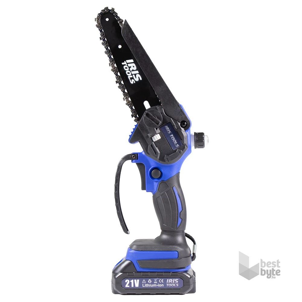 IRIS TOOLS ITCM-100 Akkus olajozós láncfűrész, ágvágó szett (táska + fűrész + 2 akku + töltő), 21V, 15 cm vágási hossz