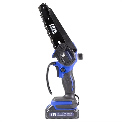 IRIS TOOLS ITCM-100 Akkus olajozós láncfűrész, ágvágó szett (táska + fűrész + 2 akku + töltő), 21V, 15 cm vágási hossz