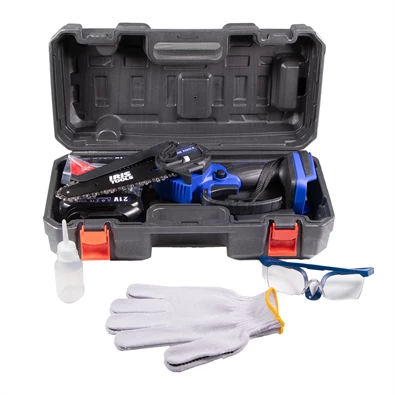 IRIS TOOLS ITCM-100 Akkus olajozós láncfűrész, ágvágó szett (táska + fűrész + 2 akku + töltő), 21V, 15 cm vágási hossz