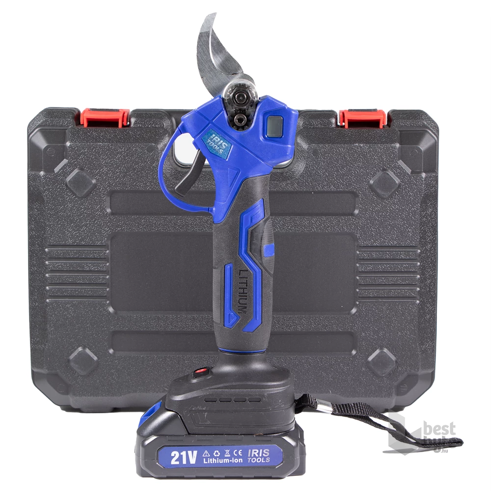 IRIS TOOLS ITSM-100 Akkus metszőolló szett (táska + metszőolló + 2 akku + töltő), 21V