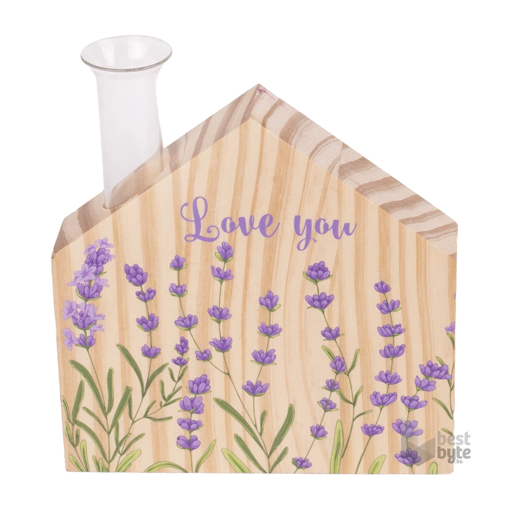 IRIS dekor fa akasztós "love u" tábla levendulás 12x17cm