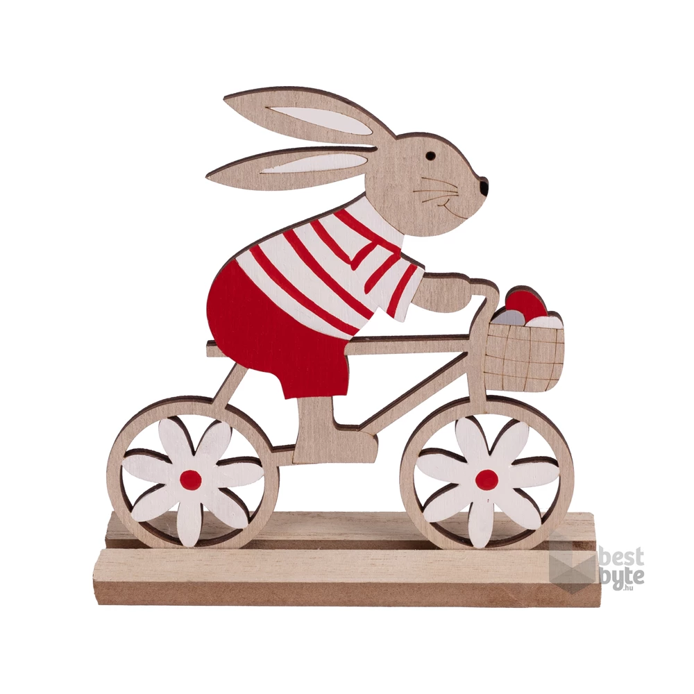 IRIS dekor fa nyúl bicajon piros/fehér 15x16cm