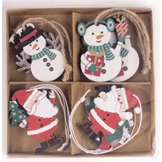 IRIS fa akasztós hóember és mikulás szettben, 8 darabos, 4 féle 5 x 5 cm