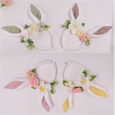 IRIS hajpánt nyuszifül+virág 4 féle szín 24cm